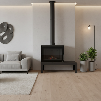 modern cubic freestanding wood stove What is a wood stove air-wash system?
An air-wash system draws preheated air down across the inner side of the ceramic glass door. This air curtain prevents soot, ash, and creosote buildup, keeping the glass clean for clear fire viewing.