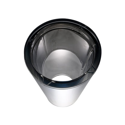 A close-up inner opening view of duratech II chimney pipe showing a circular black metal wall. Exceptional factory-built all-fuel chimney pipe, lightweight design, double-wall, air-cooled chimney system for use with masonry fireplaces which burn wood, oil, coal, or gas.
