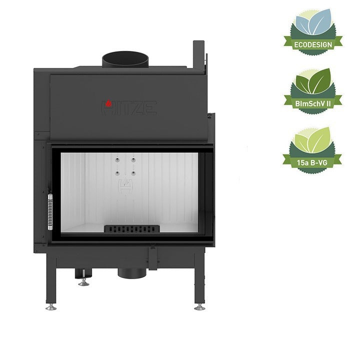 Black Corner Built-in 2 sided glass Indoor wood burning fireplace inserts. EcoDesign complies Modern Fireplace,  that guarantees rigidity and resistance to high temperature. This product is similar to; KFD ECO 70 L/R Corner Fireplace Insert - Wood Burning Stove - BLACK COLOR, Dorako ECO Max 7 Left /Right Corner Wood Burning Fireplace - Scandinavian Modern Wall-Insert Stove - Right hand Corner / Standard, Montigo Divine Corner HL38DFCL/CR Direct Vent Gas Fireplace, Majestic Corner Direct Vent Gas Fireplace.
