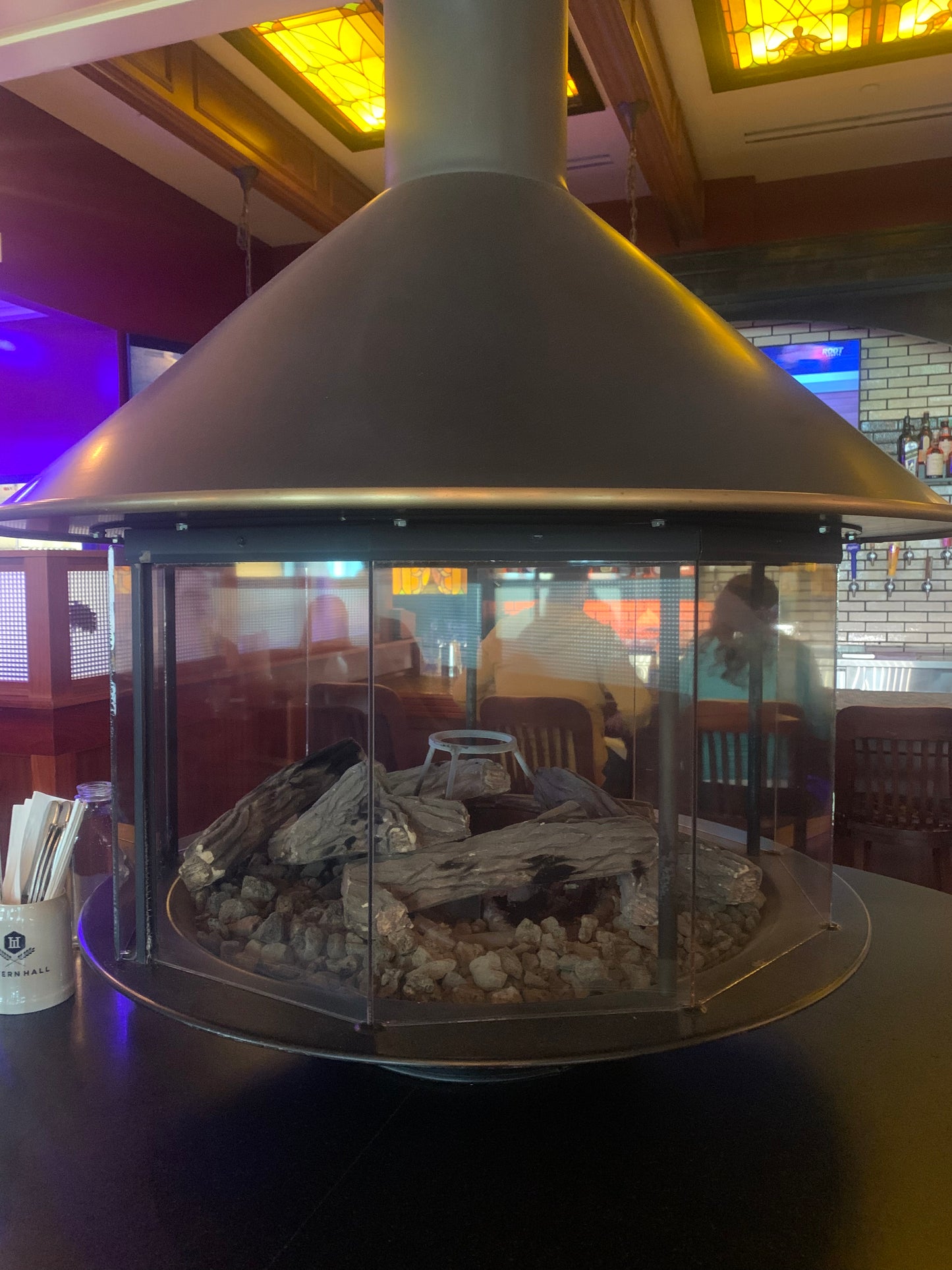 MCM Malm Imperial full see through glass 360 degree viewing glass area- this is in a restaurant in Belleview Washington  