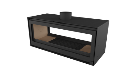 Left scaled of Forge D120 Freestanding double sided wood burning fireplace without base with glass door. MCM fireplace, Indoor wood stove, double door fireplace, See through Fireplace, Eco-friendly fireplace with chimney system. This product is similar to Stuv 21 - 85DF Double Sided Built-In Wood Burning Fireplace with Glass Door, Steel Frame, Stuv 21-95 Double sided Wood Stove with Retractable Glass Door, 48″ Artisan Double-Sided Vent Free Linear Fireplace, IFT 2.0.