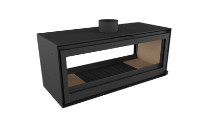 Right scaled of Forge D120 Freestanding double sided wood burning fireplace without base with glass door. MCM fireplace, Indoor wood stove, double door fireplace, See through Fireplace, Eco-friendly fireplace with chimney system. This product is similar to Stuv 21 - 85DF Double Sided Built-In Wood Burning Fireplace with Glass Door, Steel Frame, Stuv 21-95 Double sided Wood Stove with Retractable Glass Door, 48″ Artisan Double-Sided Vent Free Linear Fireplace, IFT 2.0.