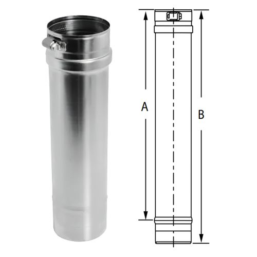 Stainless steel Single Wall Gas vent FasNSeal Pipe with patented built in mechanical locking band and triple lipped directional gaskets at the end of the pipe which allows for ease of installation.
