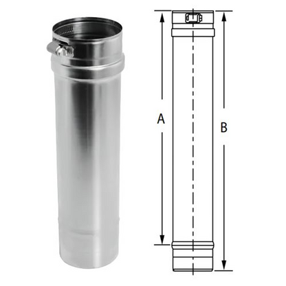 Stainless steel Single Wall Gas vent FasNSeal Pipe with patented built in mechanical locking band and triple lipped directional gaskets at the end of the pipe which allows for ease of installation.