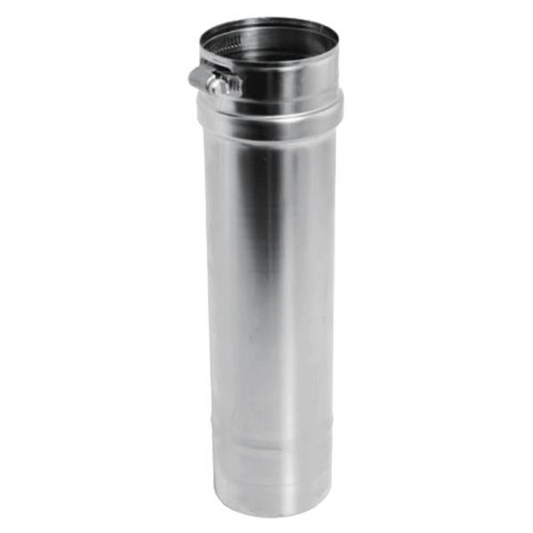Stainleass steel Single Wall Gas vent FasNSeal Pipe with patented built in mechanical locking band and triple lipped directional gaskets at the end of the pipewhich allows for ease of installation.