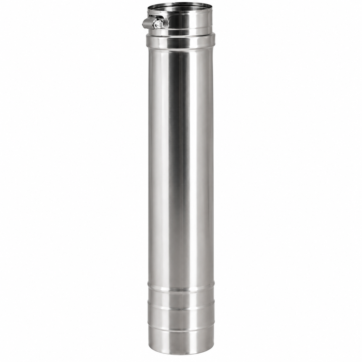 Stainleass steel Single Wall Gas vent FasNSeal Pipe with patented built in mechanical locking band and triple lipped directional gaskets at the end of the pipe which allows for ease of installation.