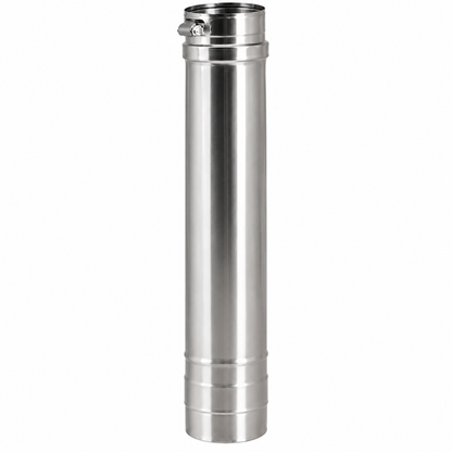 Stainleass steel Single Wall Gas vent FasNSeal Pipe with patented built in mechanical locking band and triple lipped directional gaskets at the end of the pipe which allows for ease of installation.