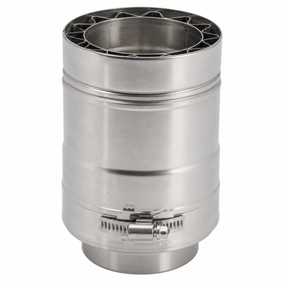 DuraVent FasNSeal W2 double wall stainless steel gas vent length showing inner pipe, star-shaped spacer and locking band clamp
