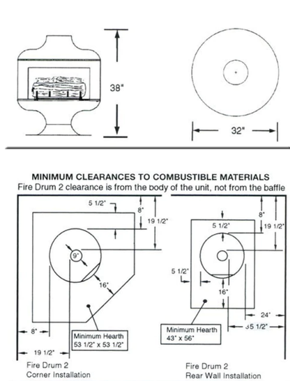 Malm Fire Drum 2 Gas B Vent Fireplace Mid Century Modern LP or NG MCM Gas Copper Brass and Powder Coated Options