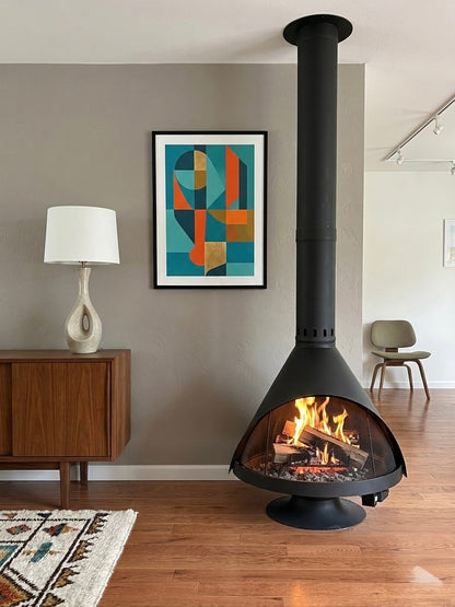 Malm 34" Zircon Electric Fireplace With Remote Control - Mid Century Modern Fireplace