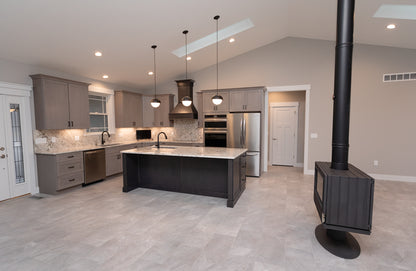 room center new construction remodel- custom chimney built room heat by Kinder construction Jotul MCM Malm MCM don bar stuv