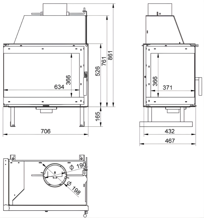 Technical drawing of a KFD ECO 70 L/R with dimension