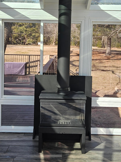 KFD Dorako Ariana- Three Sided Glass Freestanding Gas Fireplace with Bench Direct Vent Gas