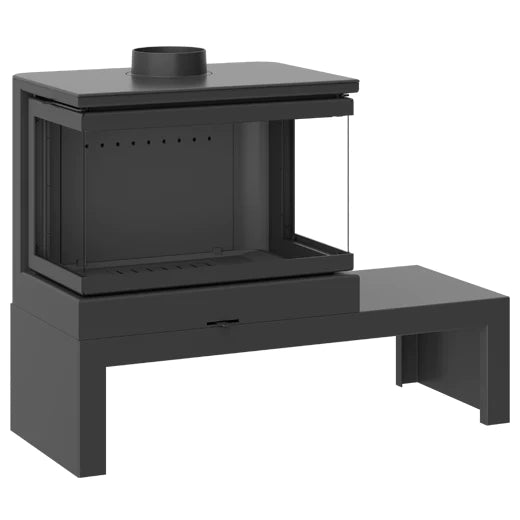 Dorako Ariana 3-Sided Glass Cast Iron Wood Burning Stove | Bench Included | 11.5kW | Handmade in Poland