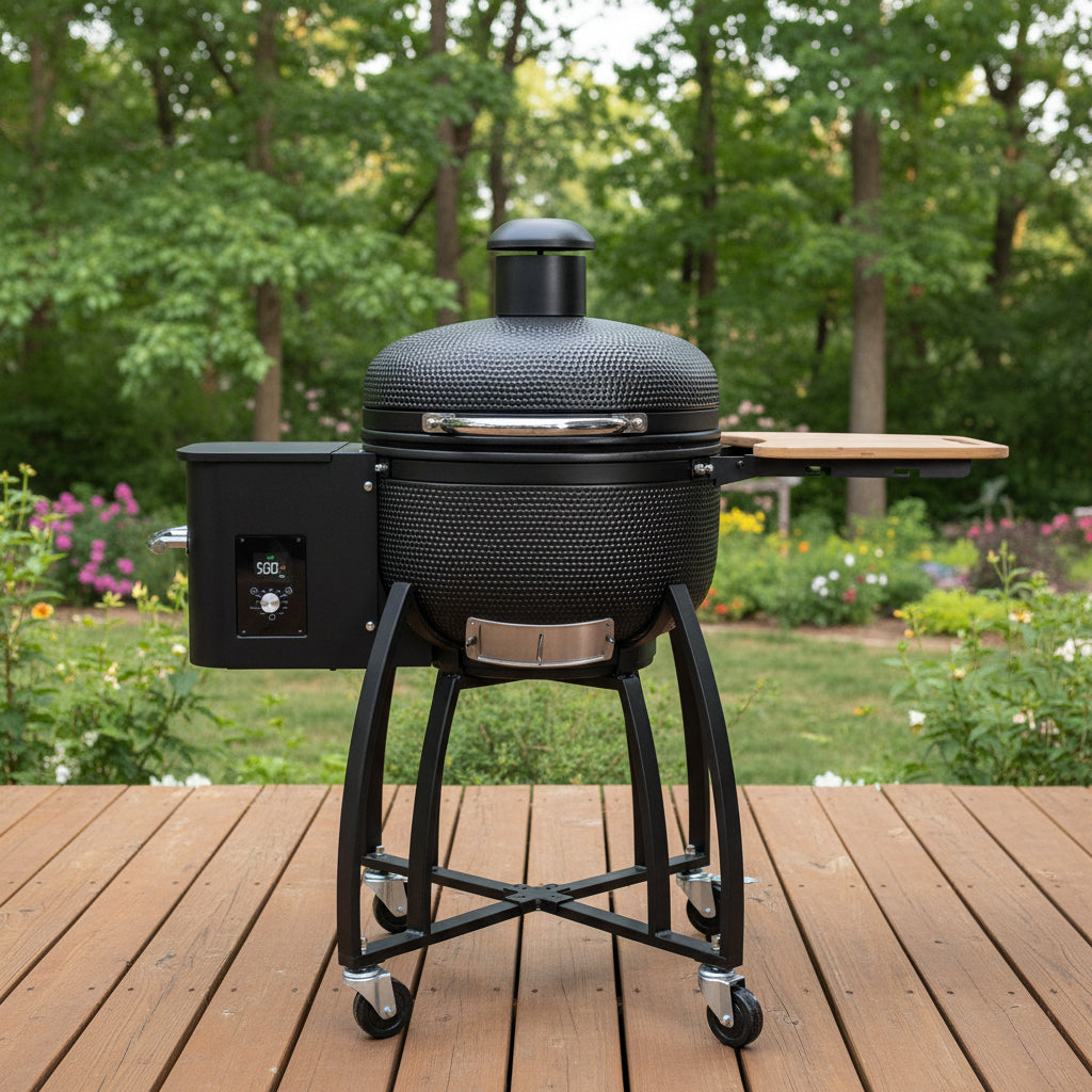 24" HR Kamado Joe Black Auto-feed pellet smokers grill. Outdoor/Backyard pellet smoker, Freestanding Eco-friendly outdoor cooking station.
Modern design Freestanding bbq smoker grill. This product is similar to BSTRD.CORE 19 1/4-in Large Complete Kamado Grill in Graphite - B301G-USA, Primo All-In-One Round Ceramic Kamado Grill With Cradle & Side Shelves - PGCRC, Akorn Kamado Kooker Charcoal Grill Smoker Pellet grill green egg style back patio camping grill
best pellet grill under $1000 
pellet grill clearan