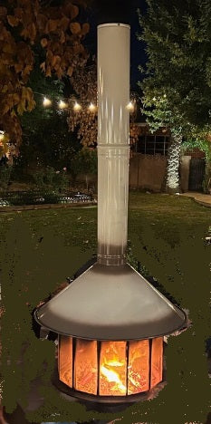 Full See Through fireplace the MALM IS INDOOR OR OUTDOOR Mid Century Modern Turquoise Malm MCM Fireplace is an indoor outdoor fireplace that brings elegance and style to the room or patio. this is a great  patio heater. it can be supplemented by the Bromic patio heater as well. This here is the wood Burning MALM MCM 