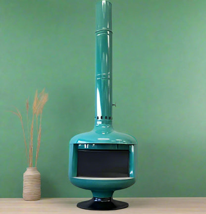 Malm Turquise Green Emerald Green MCM Frieplace bright colored in Green Fire drum 2 Green Floating fireplace