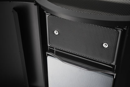 Matte Black Stûv P-20S Freestanding Modern Indoor pellet burning stove in large close spade with visible burning flame and pellet twin set container beside the fireplace. Elegance, silence, performance, ease of use and maintenance Fireplace. This pellet stove is similar to Stûv 30 Wood Stove | Compact Glass Fire Screen Stove | 360° Adjustable Rotating Wood Burning Stove With Double Walls, Osburn Aduro H1 Pellet/Wood Combo Hybrid Free Standing Stove SF00401, Comfortbilt Pellet Stoves HP50 Brown Modern Design