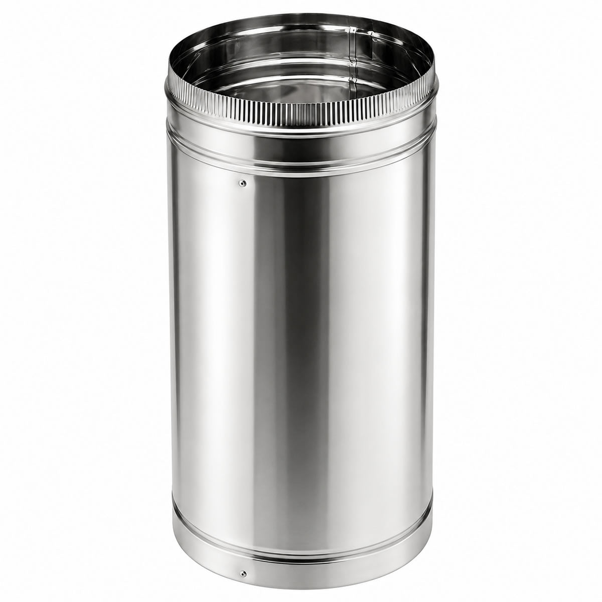Front view of duratech II chimney pipe showing a circular opening at the top with metal wall. Exceptional factory-built all-fuel chimney pipe, lightweight design, double-wall, air-cooled chimney system for use with masonry fireplaces which burn wood, oil, coal, or gas.