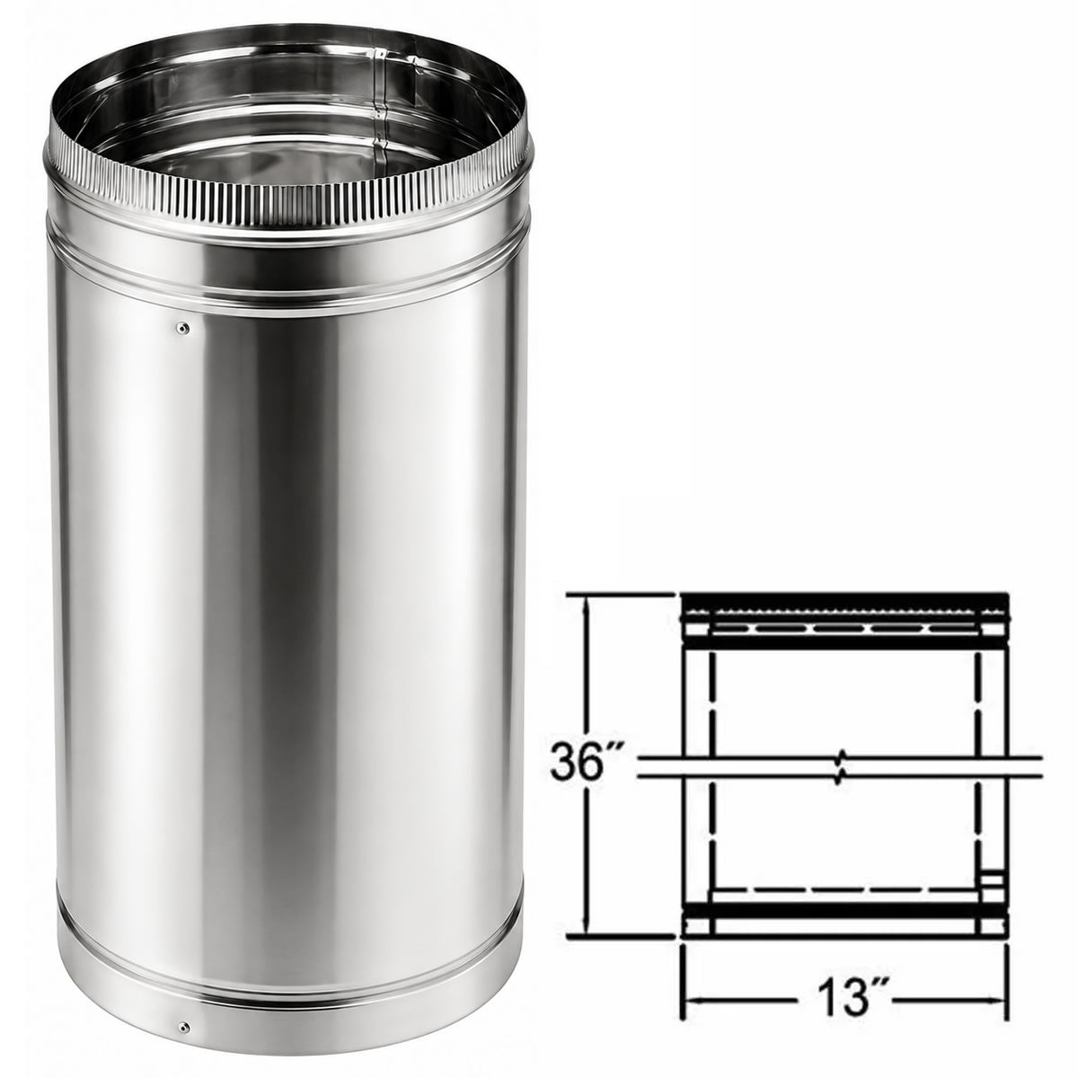 Front view of stainless steel duratech II chimney pipe showing a circular opening at the top with metal wall. Exceptional factory-built all-fuel chimney pipe, lightweight design, double-wall, air-cooled chimney system for use with masonry fireplaces which burn wood, oil, coal, or gas.