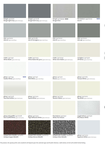 These are the RAL colors you choose from - please put down the color you want - we will call you and confirm the color. please allow 6 to 9 months to get these fireplace ade specifically for you. these come with 8' of pipe and if you want more we can add it and make it match perfectly for you. thank you for supporting our family business