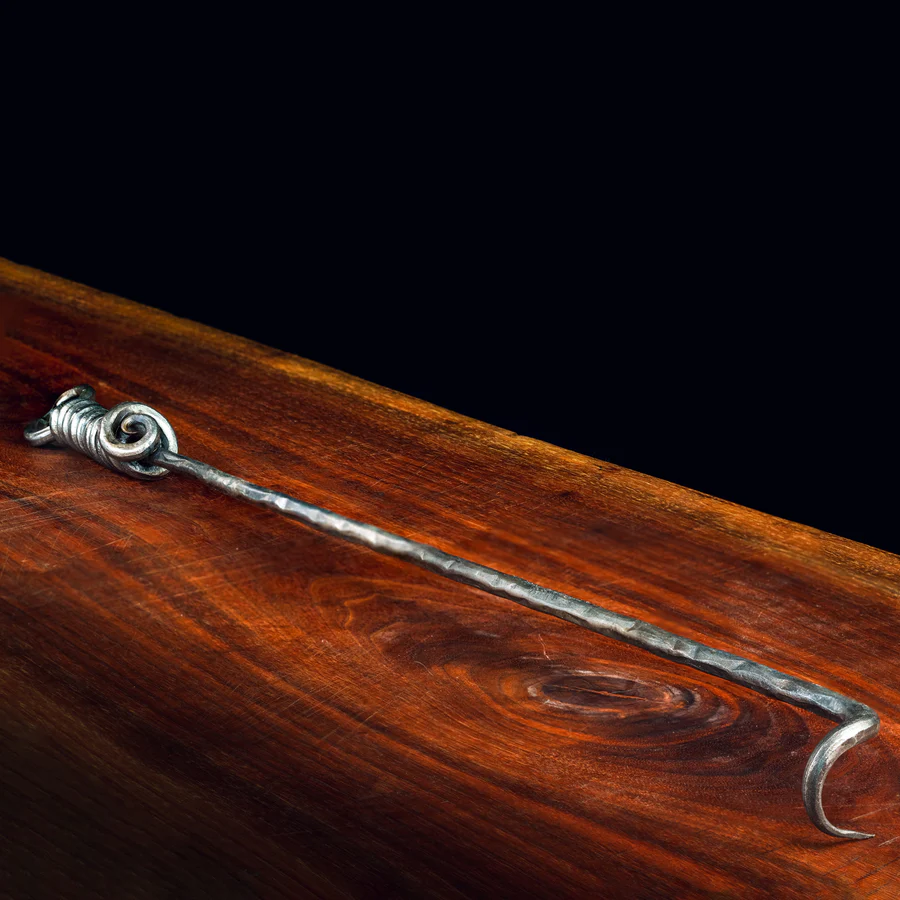 Cowboy Cauldron Hand-Wrought Pigtail, Juice-Retaining BBQ Meat Flipper and Fire Poker for Outdoor Cooking