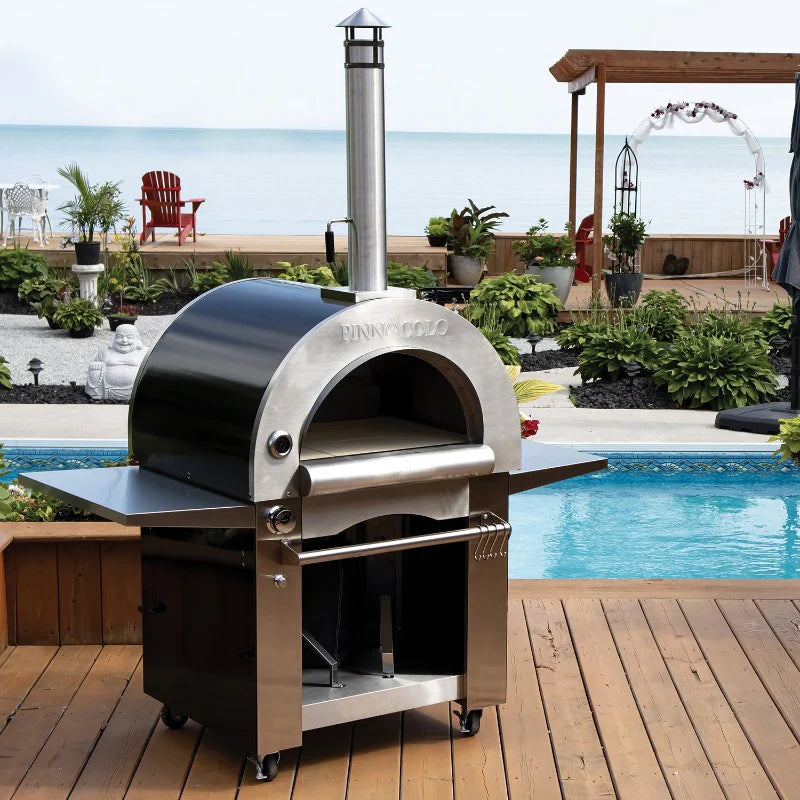Pinnacolo Ibrido Hybrid Gas/Wood Pizza Oven with Cart, 35,000 btu LP Burner, Includes Premium Accessory Package