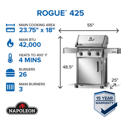 Napoleon rogue series 425 gas grill dimensions