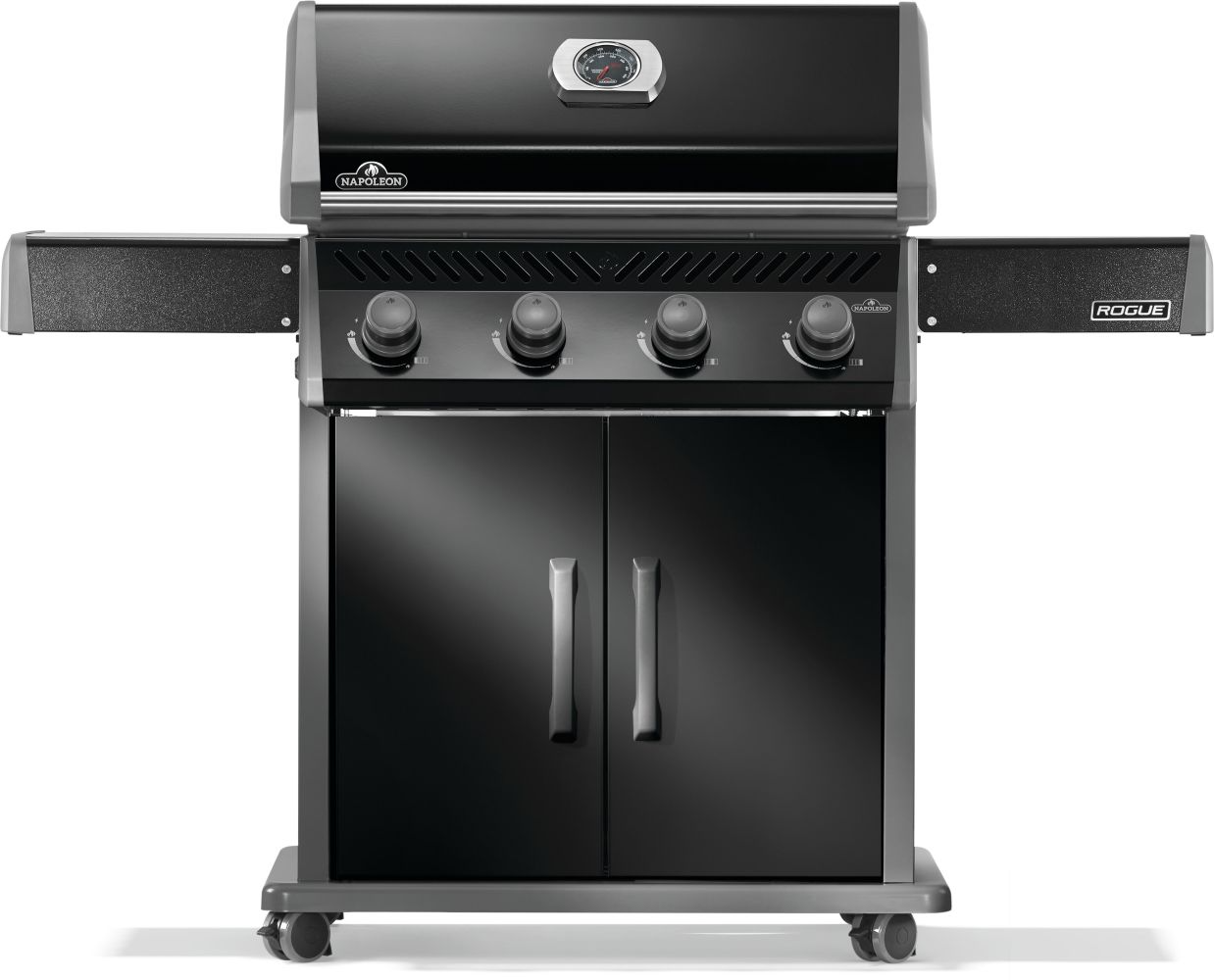 Black rogue 525 gas grill with hinged infrared side burner