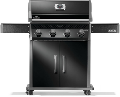 Black rogue 525 gas grill with hinged infrared side burner