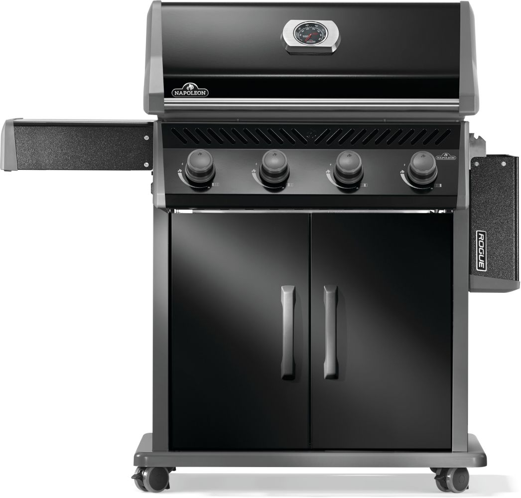 Black rogue 525 gas grill with hinged infrared side burner