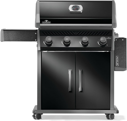 Black rogue 525 gas grill with hinged infrared side burner