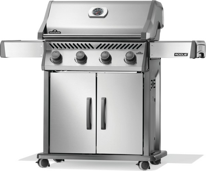 Stainless steel rogue 525 gas grill with hinged infrared side burner