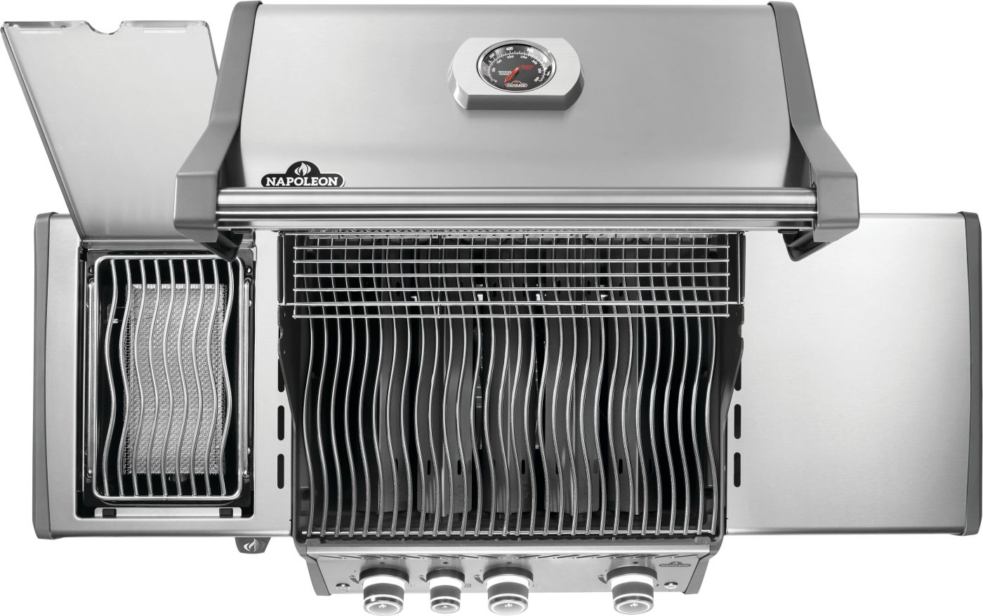 Iconic wave cooking grid of rogue pro 425 SIB with hinged infrared side burner