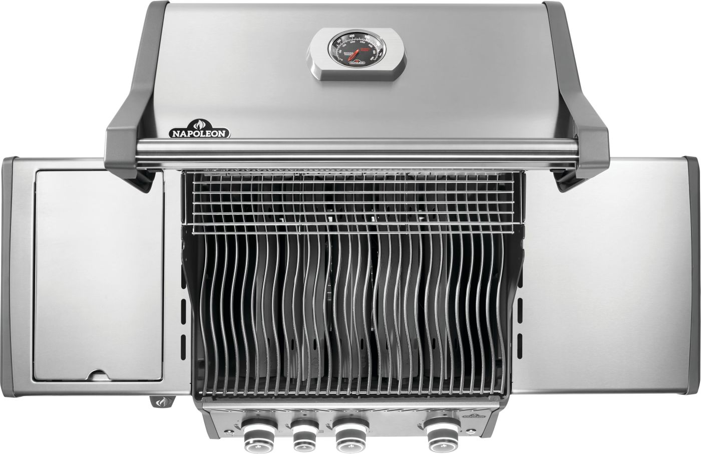 Iconic wave cooking grid of stainless steel rogue pro 425 SIB with hinged infrared side burner