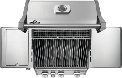 Iconic wave cooking grid of stainless steel rogue pro 425 SIB with hinged infrared side burner