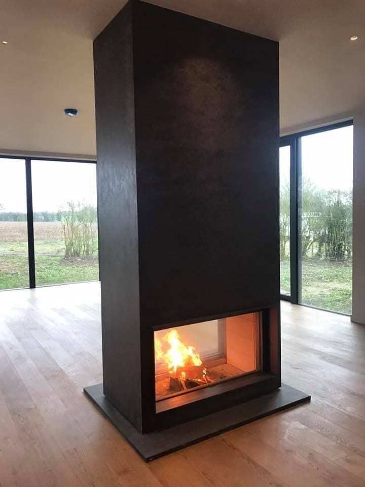 Stuv 21 - 85DF Double Sided Built-In Wood Burning Fireplace with Glass Door, Steel Frame
