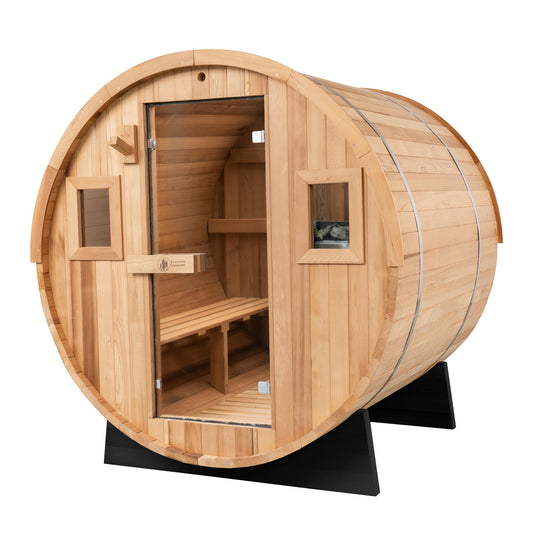 Barrel Outdoor Sauna - 6 Person w/ Harvia KIP 8kW Heater by Redwood Outdoors