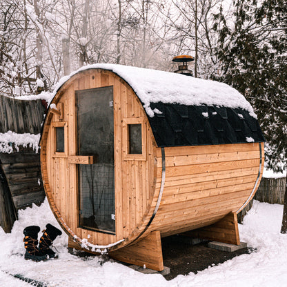 Barrel Outdoor Sauna - 6 Person w/ Harvia Spirit Wi-Fi 8kW Heater by Redwood Outdoors