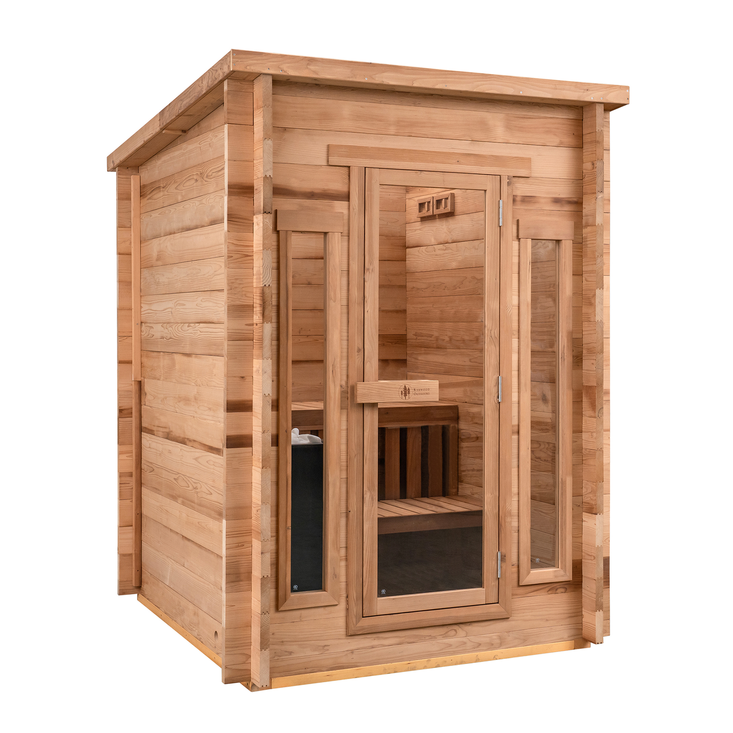 Wooden outdoor sauna with glass door on a white background 4 person   indoor sauna 