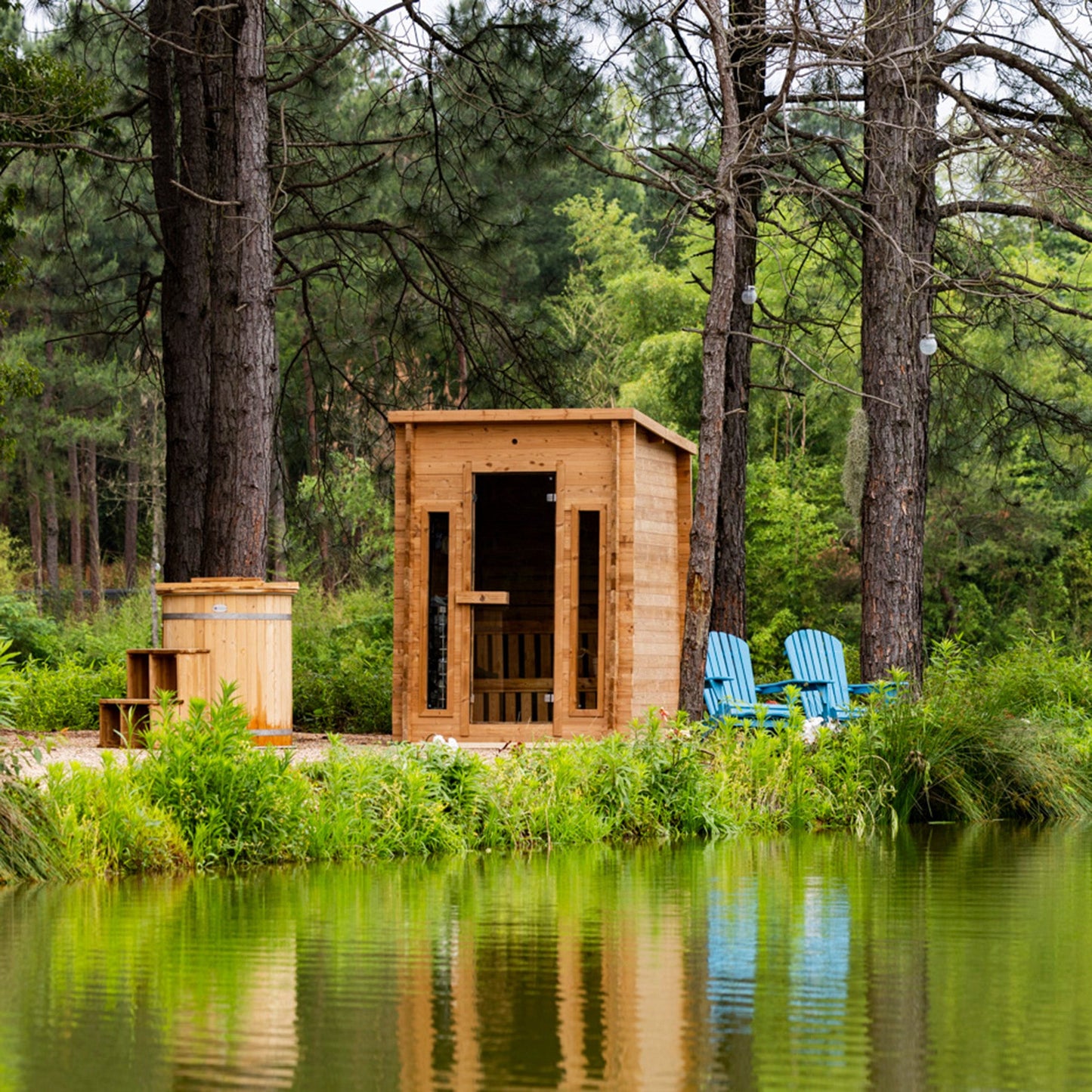 Cabin Outdoor Sauna - 4 Person w/ Harvia KIP 8kW Heater by Redwood Outdoors
