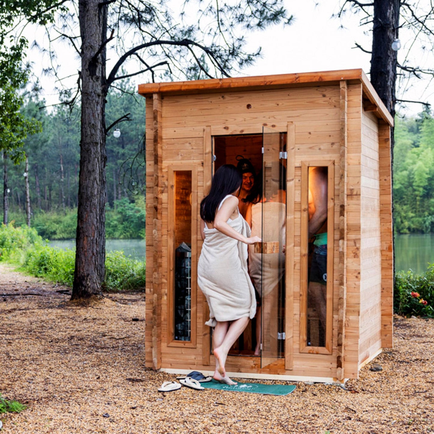 Cabin Outdoor Sauna - 4 Person w/ Harvia Spirit Wi-Fi 8kW Heater by Redwood Outdoors
