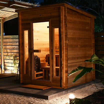 Cabin Outdoor Sauna - 4 Person w/ Harvia KIP 8kW Heater by Redwood Outdoors
