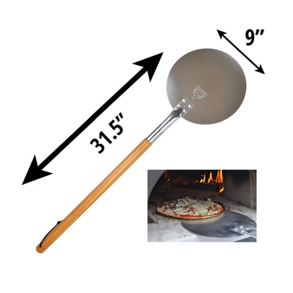 CHICAGO BRICK OVEN ALUMINUM PIZZA PEEL - TURNING PIZZA PADDLE WITH LEATHER STRAP AND DETACHABLE WOOD HANDLE - BAKEWARE & PIZZA OVEN ACCESSORIES - 9 IN
