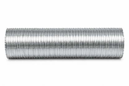 side view of stainless steel Duravent FasNSeal Flex Pipe for gas vent system. Made from super-ferritic stainless steel. Corrosion resistant. Manufactured with a sure-seal locking seam for superior strength and flexibility, FasNSeal® Flex is for use with natural gas or propane Categories II, III and IV appliances or Canada’s Type BH Gas Vent Systems, having a maximum rated operating temperature of 480°F.