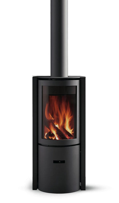 Corner Fireplace long burning freestanding Jotul Style Stuv 30 Compact Fireplace MCM Modern Sleek Scandinavian designed Canadian STUV Fireplace