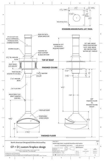 Modern Floating Fireplace- 36" VITA AIDAN Single Sided & See Through Wood Burning/Vapor-Fire