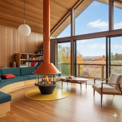 The Malm Spin-A-Fire brings timeless mid-century modern design together with clean-burning performance. Available through Smokey Mountain Fireplaces — your source for modern fireplaces and custom-built fireplace designs across Bend, Central Oregon, Eastern Oregon, and Idaho.
This rotating Malm wood-burning fireplace is a true statement piece, handcrafted with precision and designed to complement architectural homes and designer interiors.
Compare to other modern luxury fireplace brands such as Focus Firepla