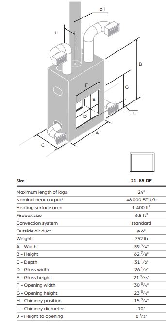 Stuv 21 - 85DF Double Sided Built-In Wood Burning Fireplace with Glass Door, Steel Frame