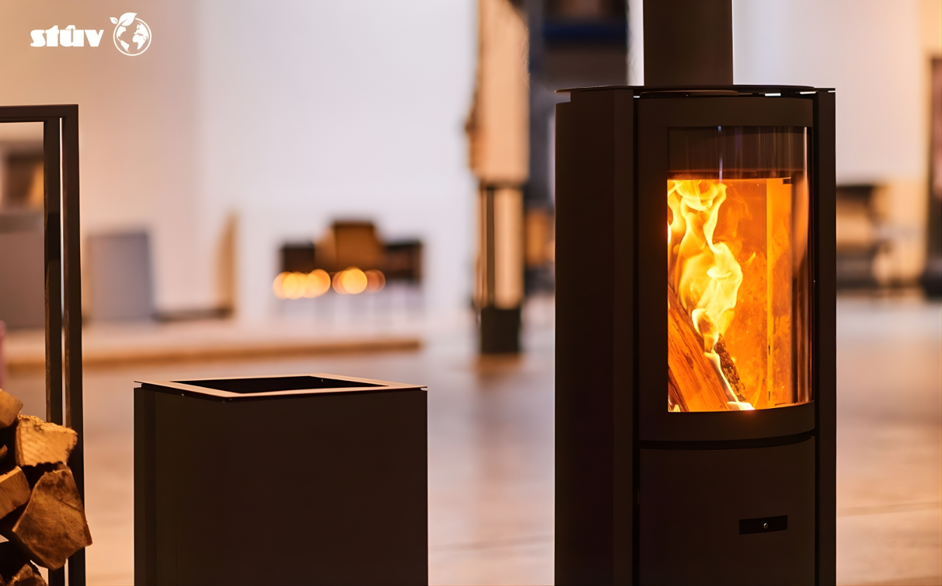 Black Freestanding Stuv 30C highly efficient and 360 degree rotating modern wood burning stove with visible flame and mobilobox with Log rack.
Premium and compact Indoor log burner fireplace with high-quality steel construction, Multi-Use Function and wide range BTU heat Output. 
Reduce carbon footprint with Stuv 30C wood stove from Smokey Mountain Fireplace, Eco-friendly and Best for the money fireplace.